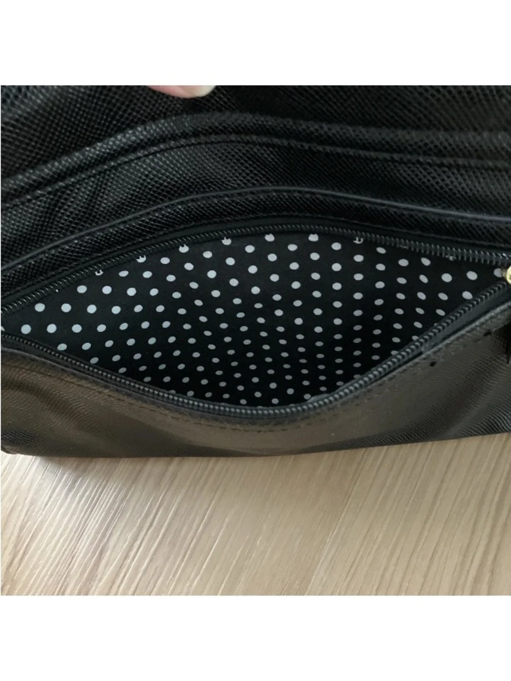 Lulu Guinness Handbag Black & Gold Envelope Bag Clutch Wristlet Vegan Embossed..
